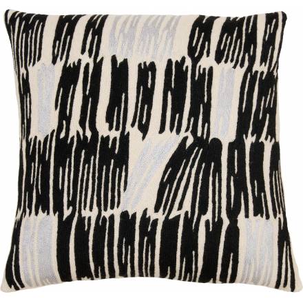 Judy Ross Textiles Hand-Embroidered Chain Stitch Static Throw Pillow cream/black/fog rayon
